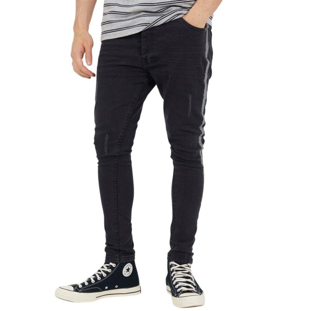 Brave Soul Mens Denim Button Fly Skinny Jeans / Charcoal